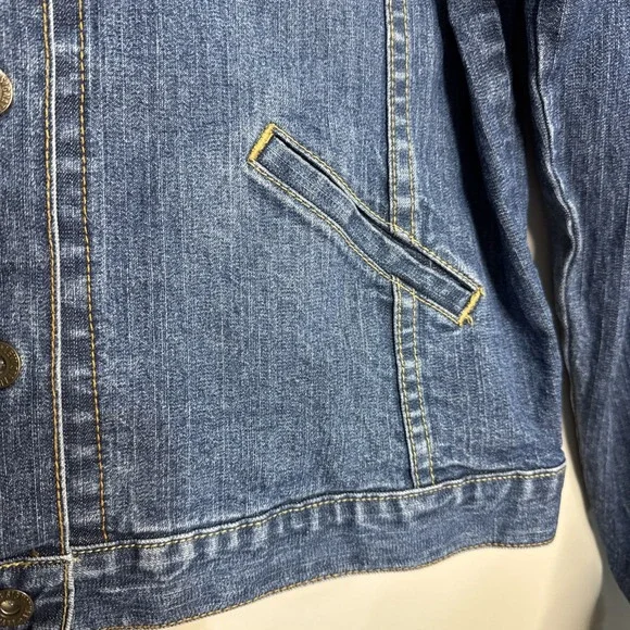 Levi Strauss Signature Denim Jacket Womens Y2K Cropped Trucker Sz Large 12/14 - Picture 8 of 16